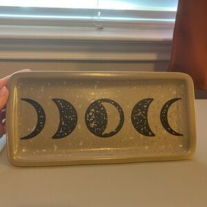 Ceramic Moon Phase Beige and Black Serving Tray - Halloween, Gothic Decor - EUC